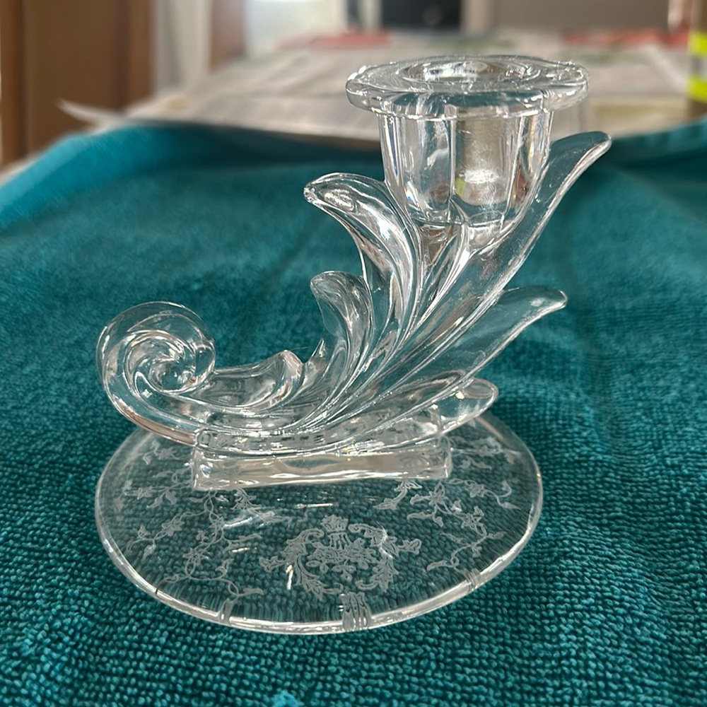 Vintage Fostoria 1940s Baroque Flame Stem Glass Candlestick
